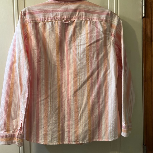 L.L. Bean Women's Pink and Orange Striped Button-Down Shirt - Picture 2 of 4